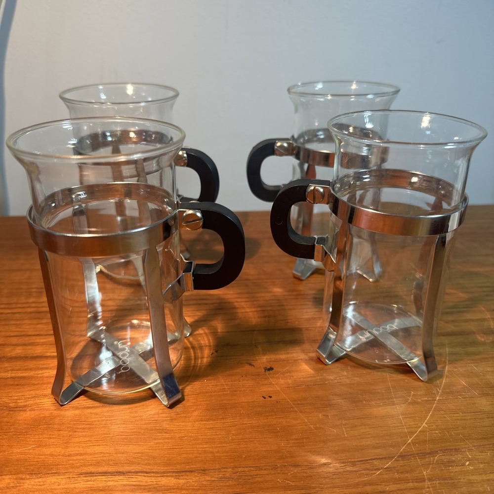 VTG Bodum Chambord Glass Cups with Stainless Steel Holders – 1980s – Set of 4